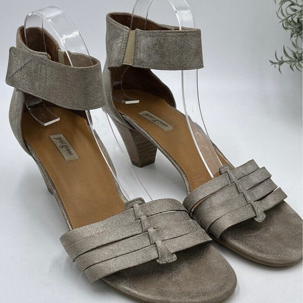 Paul Green Metallic leather Coco huarache Stacked heels Sandals‎ Us Sz 10/UK 7.5
